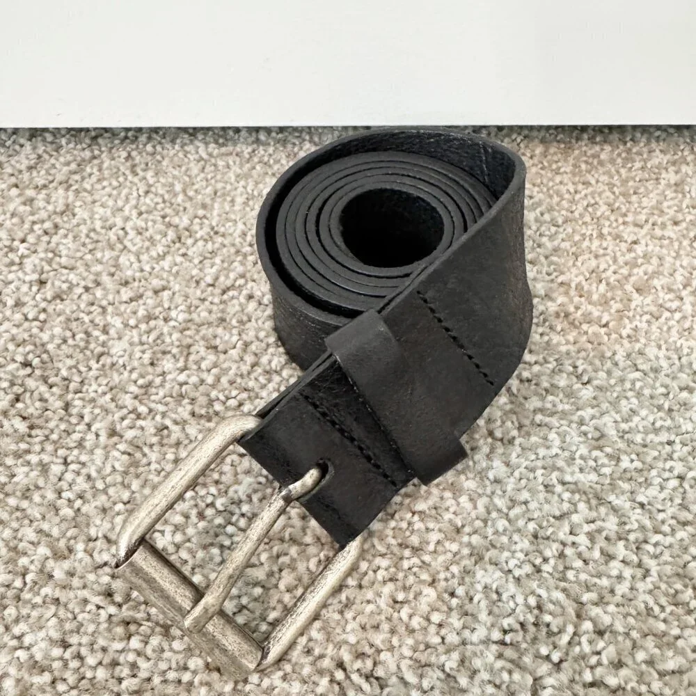H&M Belt Size 41 42 Black Leather Metal Buckle Adjustable‎ Corporate Minimalist